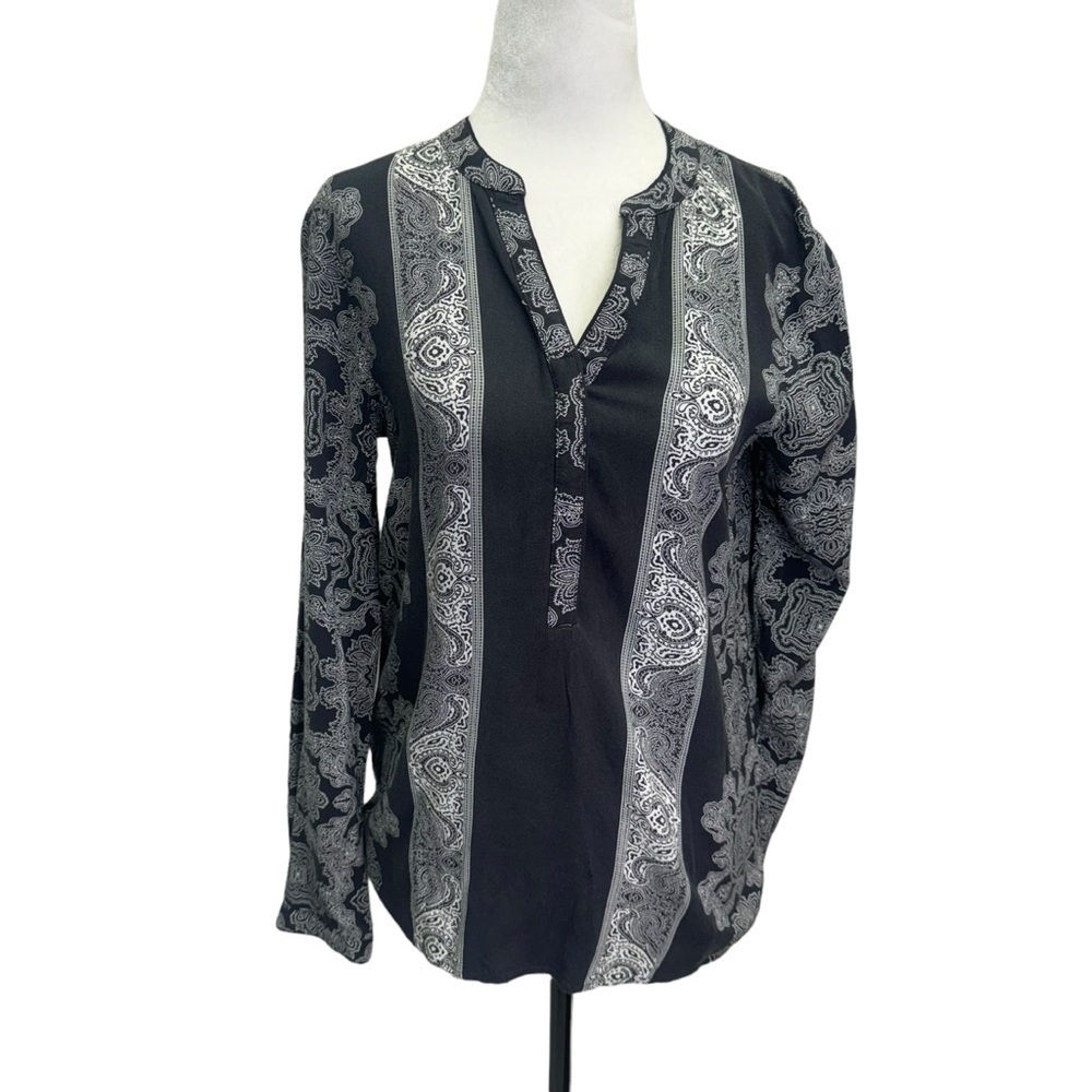 Soya Concept💜Black Grey Henley Long Sleeve Top Blouse Size S